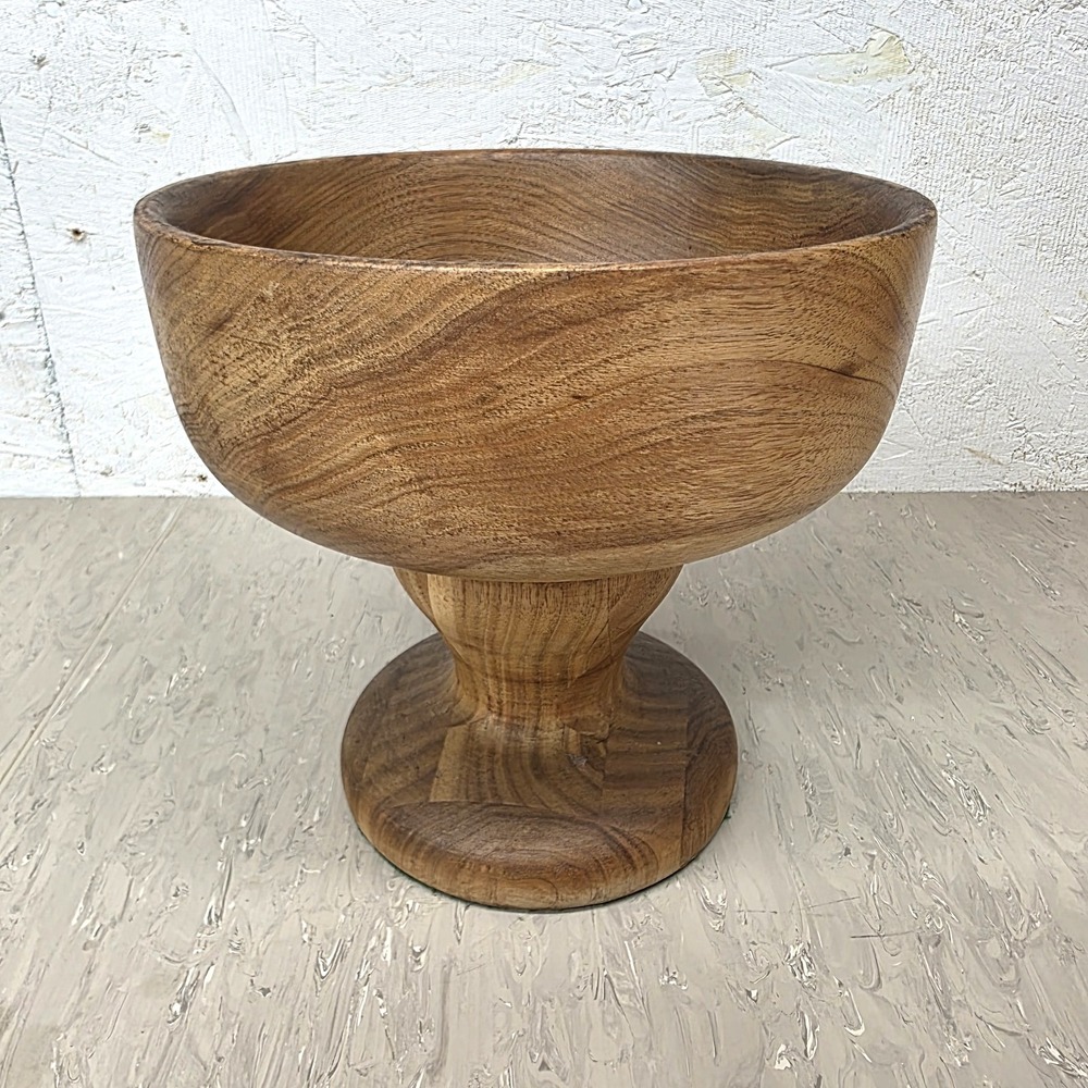 Vintage Hand Turned Wooden Pedestal Bowl Mid Century MCM Chalice Compote 8"